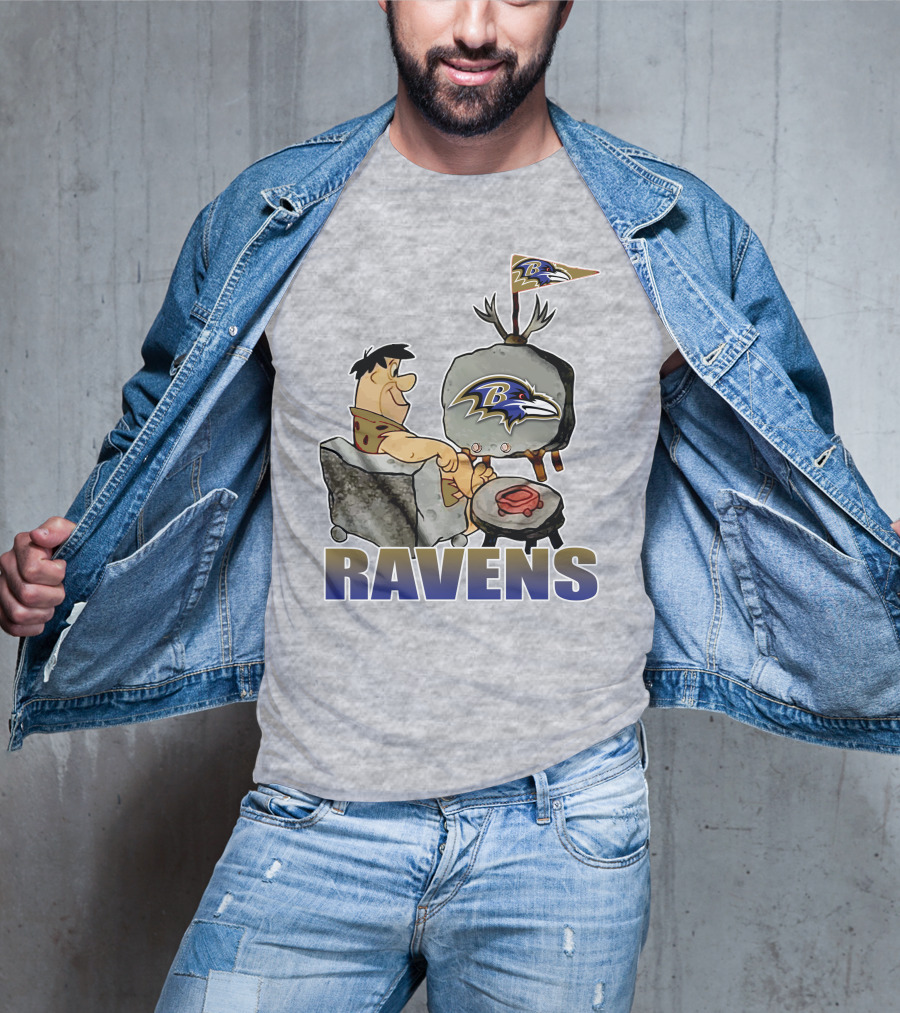 Baltimore Ravens Cartoon Character Watching Tv With Team T-Shirt