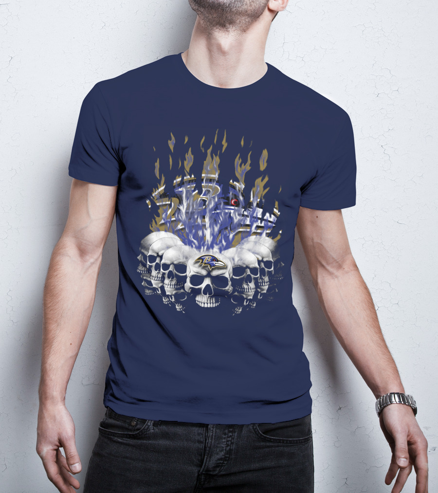 Baltimore Ravens Skull Flame Design With Team Logo T-Shirt