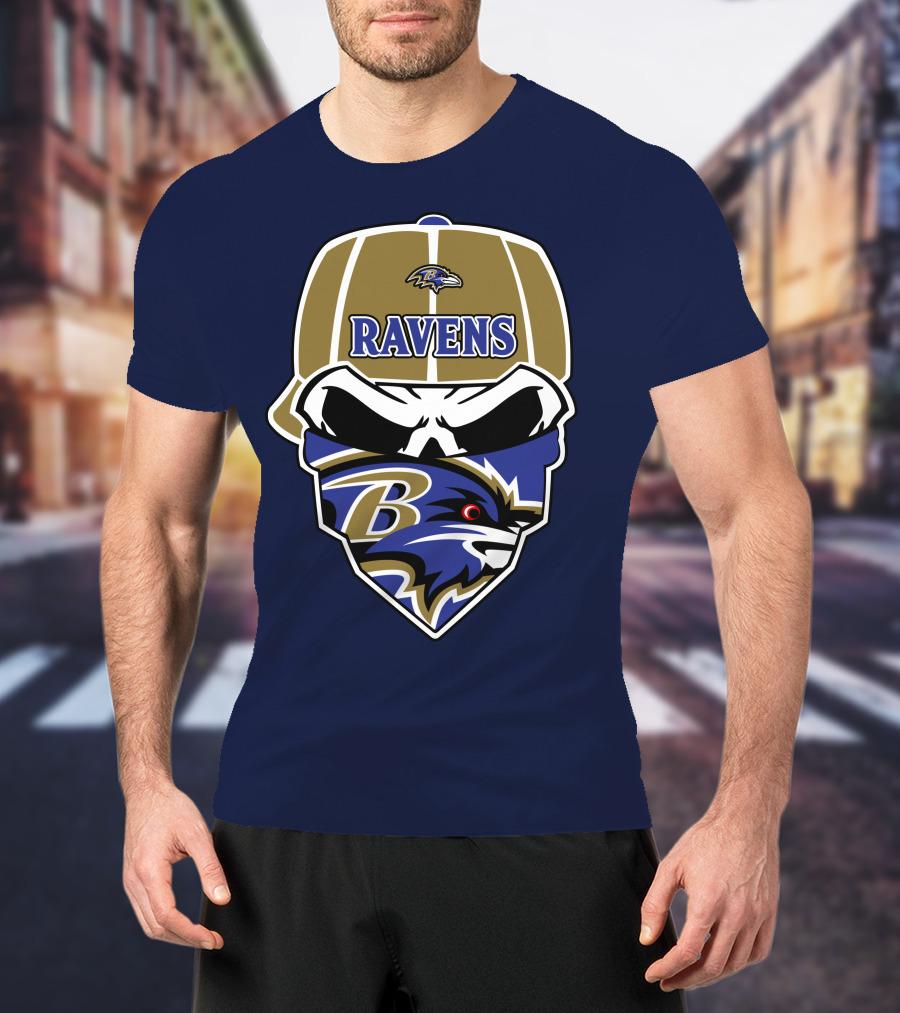 Baltimore Ravens Skull Bandana Cap T-Shirt