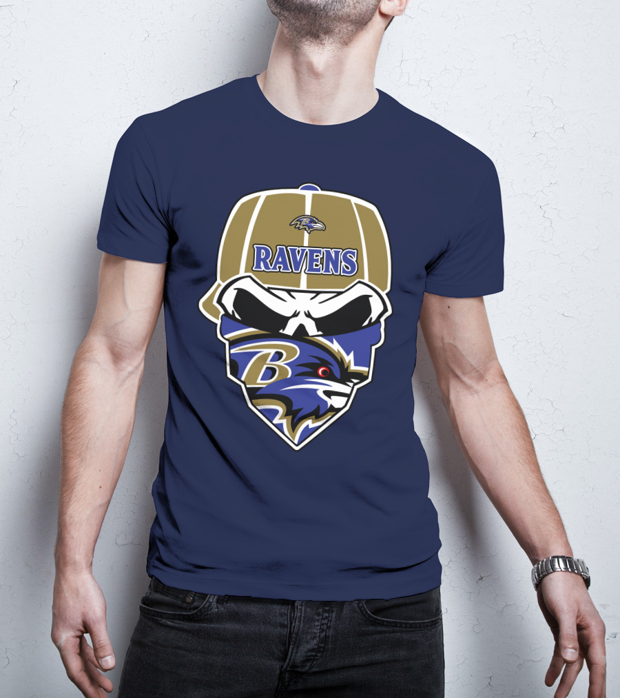 Baltimore Ravens Skull Bandana Cap T-Shirt