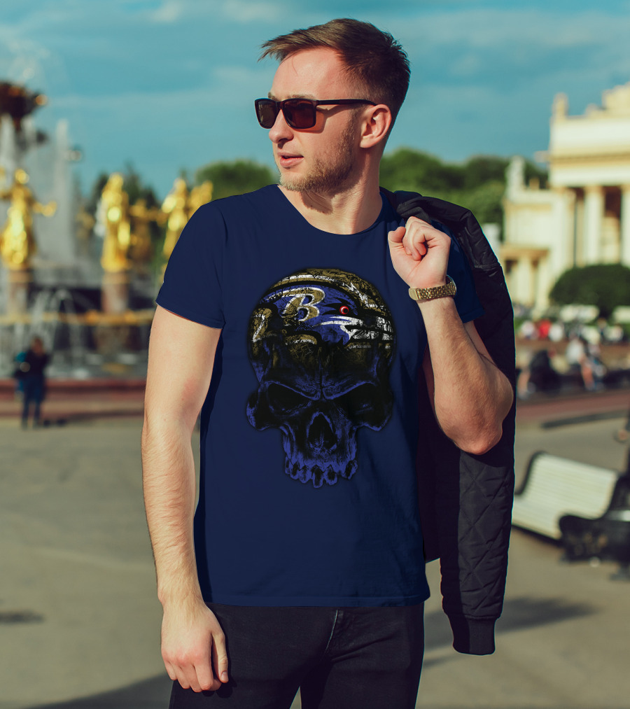 Baltimore Ravens 71 Skull Logo Art T-Shirt