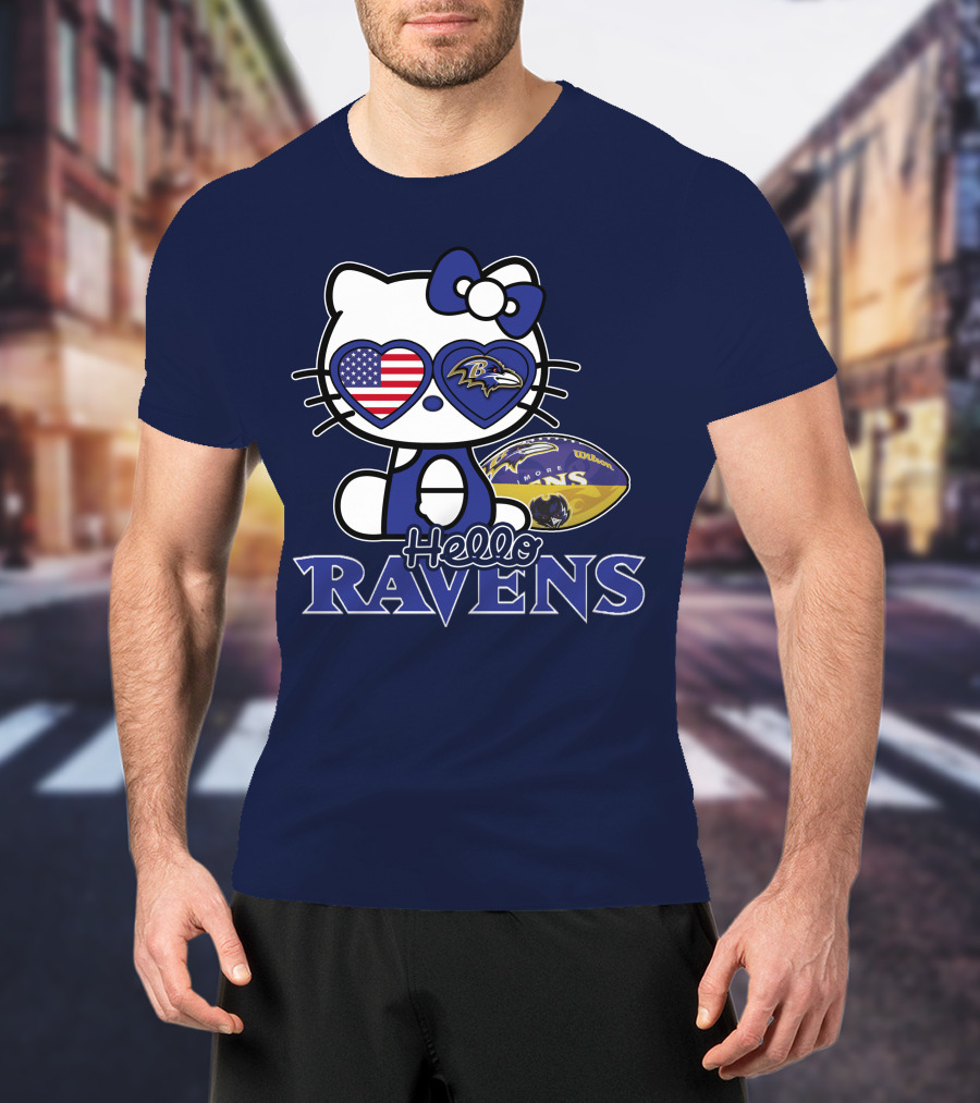 Hello Kitty Ravens Baltimore American Football Fan Cat Toy T-Shirt