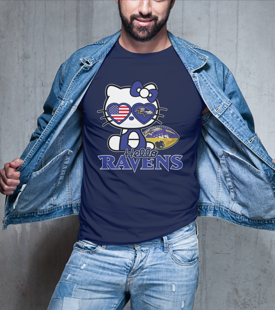 Hello Kitty Ravens Baltimore American Football Fan Cat Toy T-Shirt
