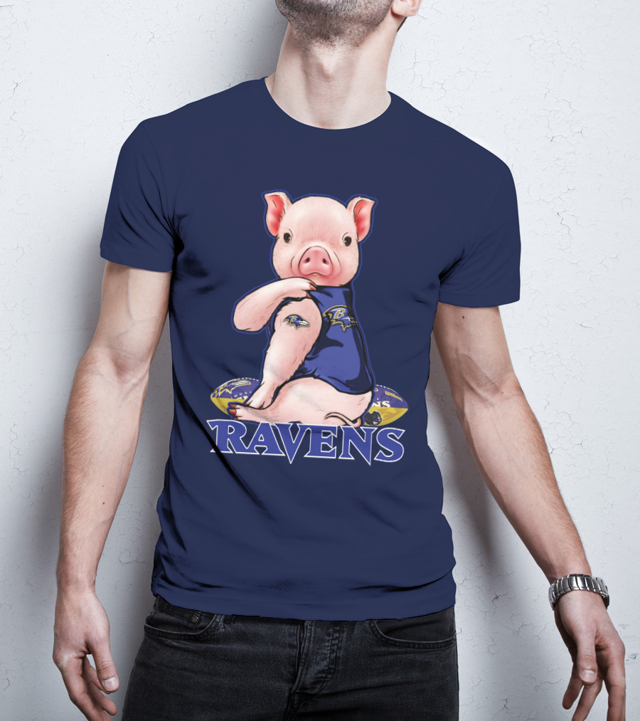 Baltimore Ravens Pig Mascot With Team Logo Jersey T-Shirt