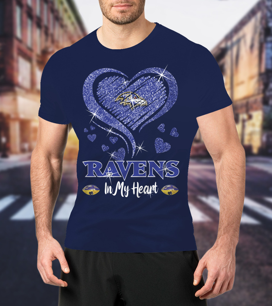 Ravens In My Heart Baltimore Ravens Sparkle Hearts T-Shirt
