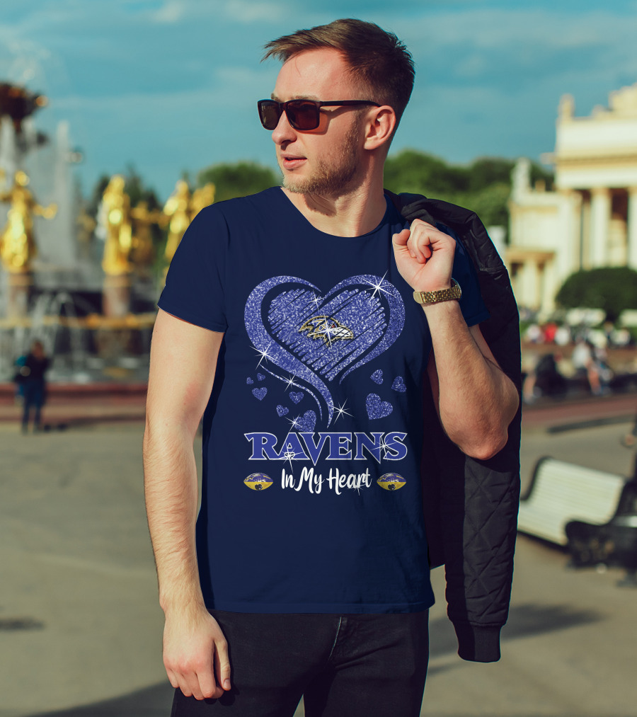 Ravens In My Heart Baltimore Ravens Sparkle Hearts T-Shirt
