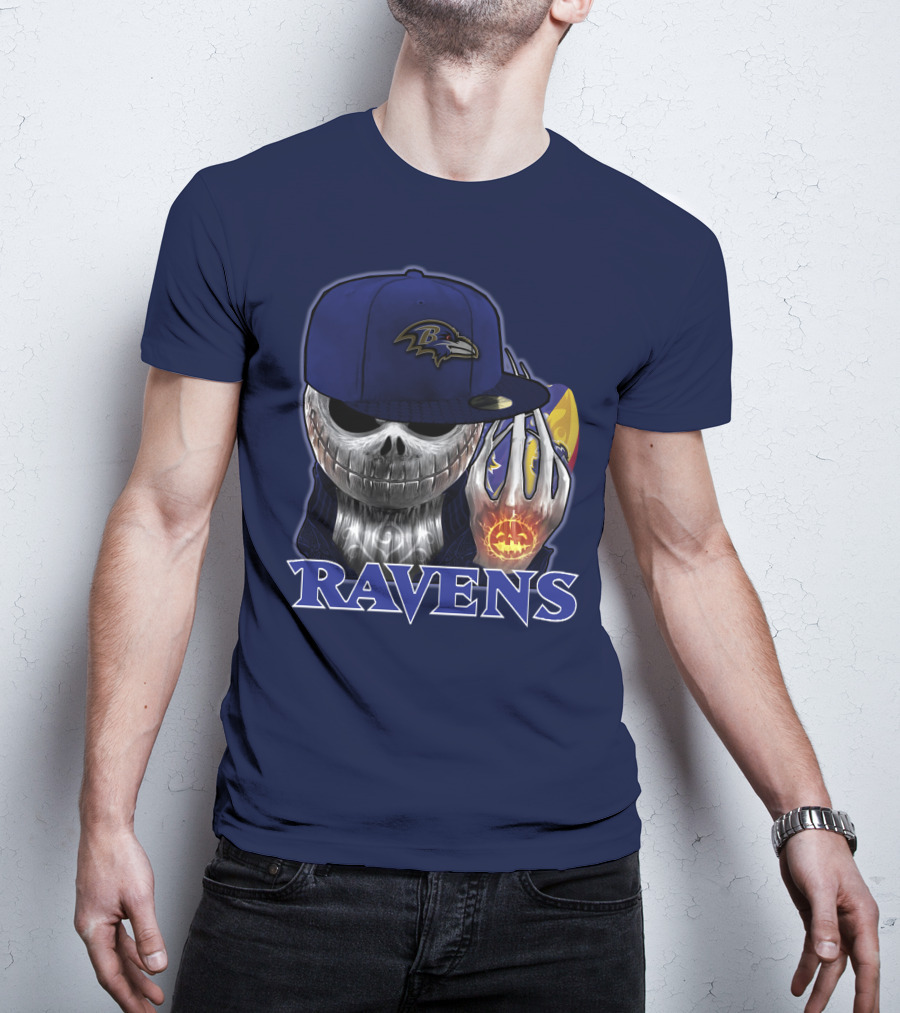 Jackskull Ravens Baltimore Football Logo And Pumpkin T-Shirt