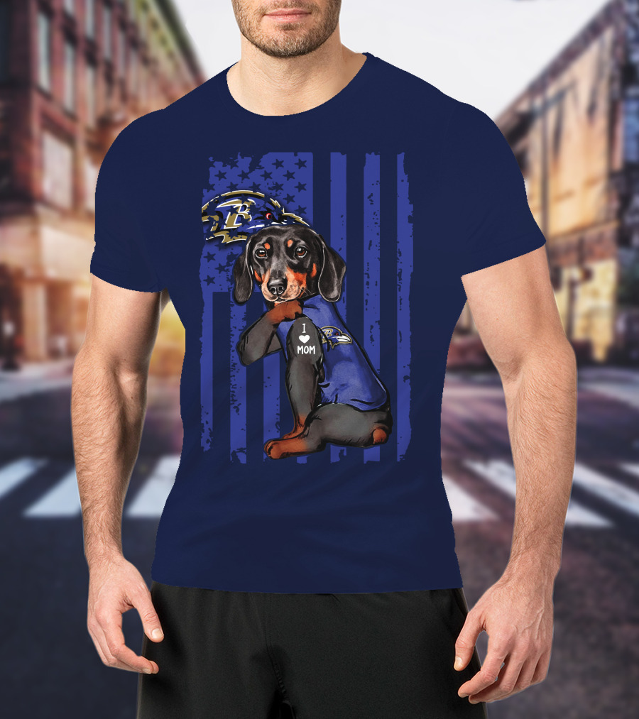 Dachshund I Love Mom Baltimore Ravens Fan Gear Ravens Logo Patriotic T-Shirt
