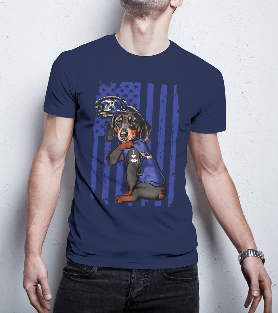 Dachshund I Love Mom Baltimore Ravens Fan Gear Ravens Logo Patriotic T-Shirt