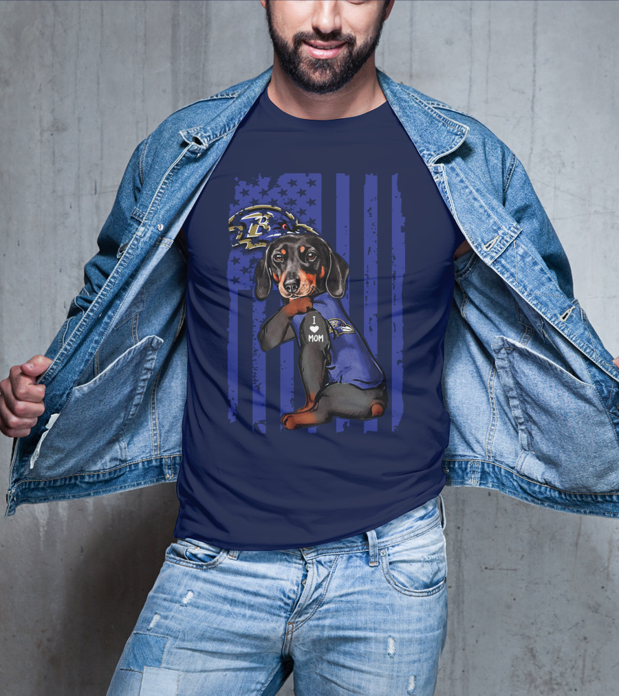 Dachshund I Love Mom Baltimore Ravens Fan Gear Ravens Logo Patriotic T-Shirt