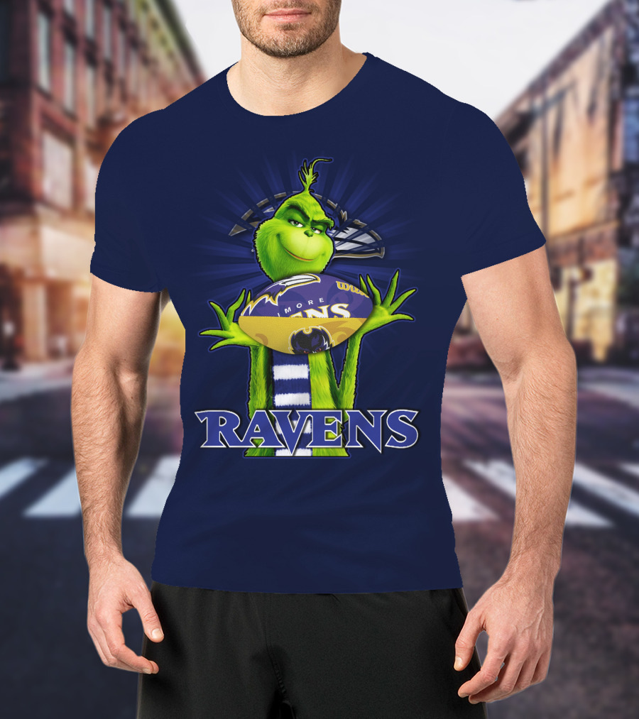 Grinch Holding Baltimore Ravens Football T-Shirt