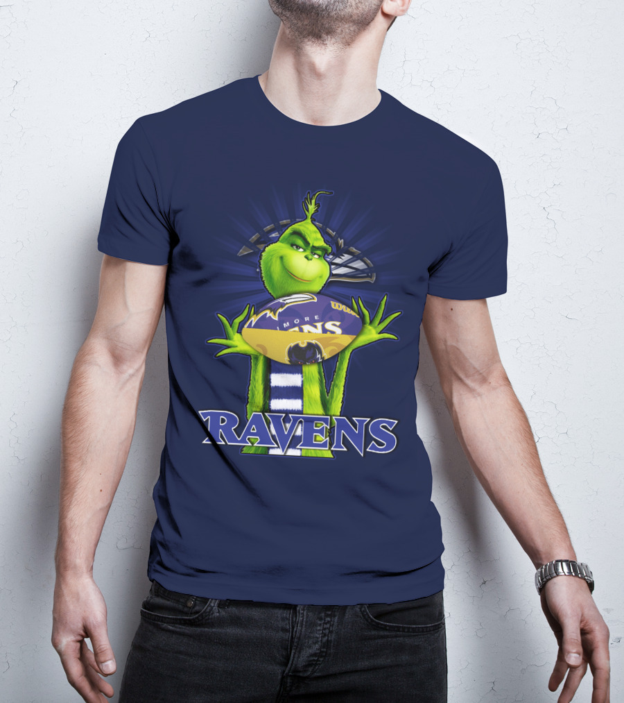 Grinch Holding Baltimore Ravens Football T-Shirt