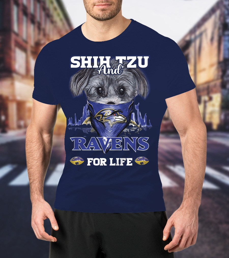 Shih Tzu And Ravens For Life Baltimore Ravens T-Shirt