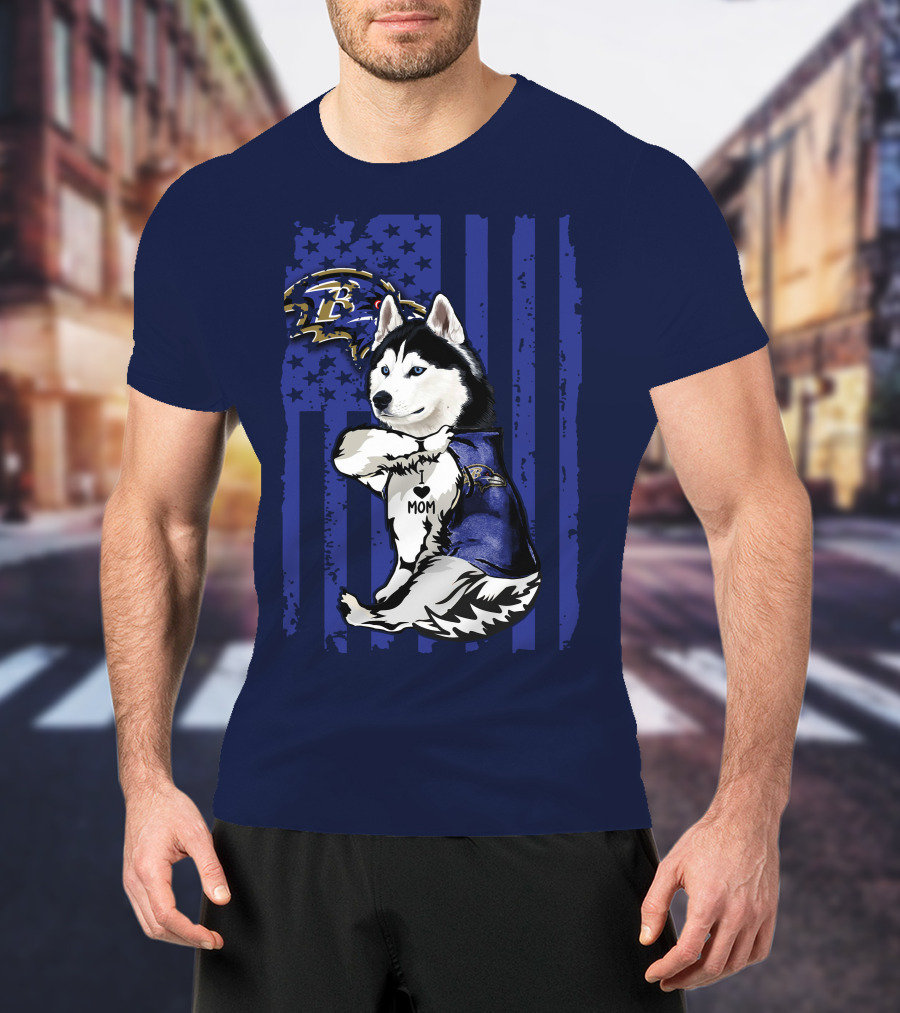 Siberian Husky Mom Baltimore Ravens Flag T-Shirt