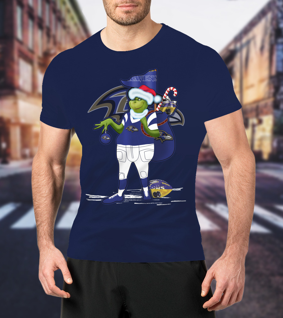 Grinchxmas V1 Baltimore Ravens Dr. Seuss Christmas Football T-Shirt