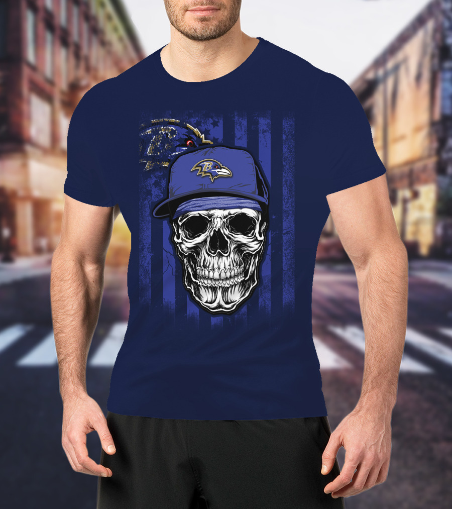 Skull V1 Baltimore Ravens Nfl Logo Cap T-Shirt