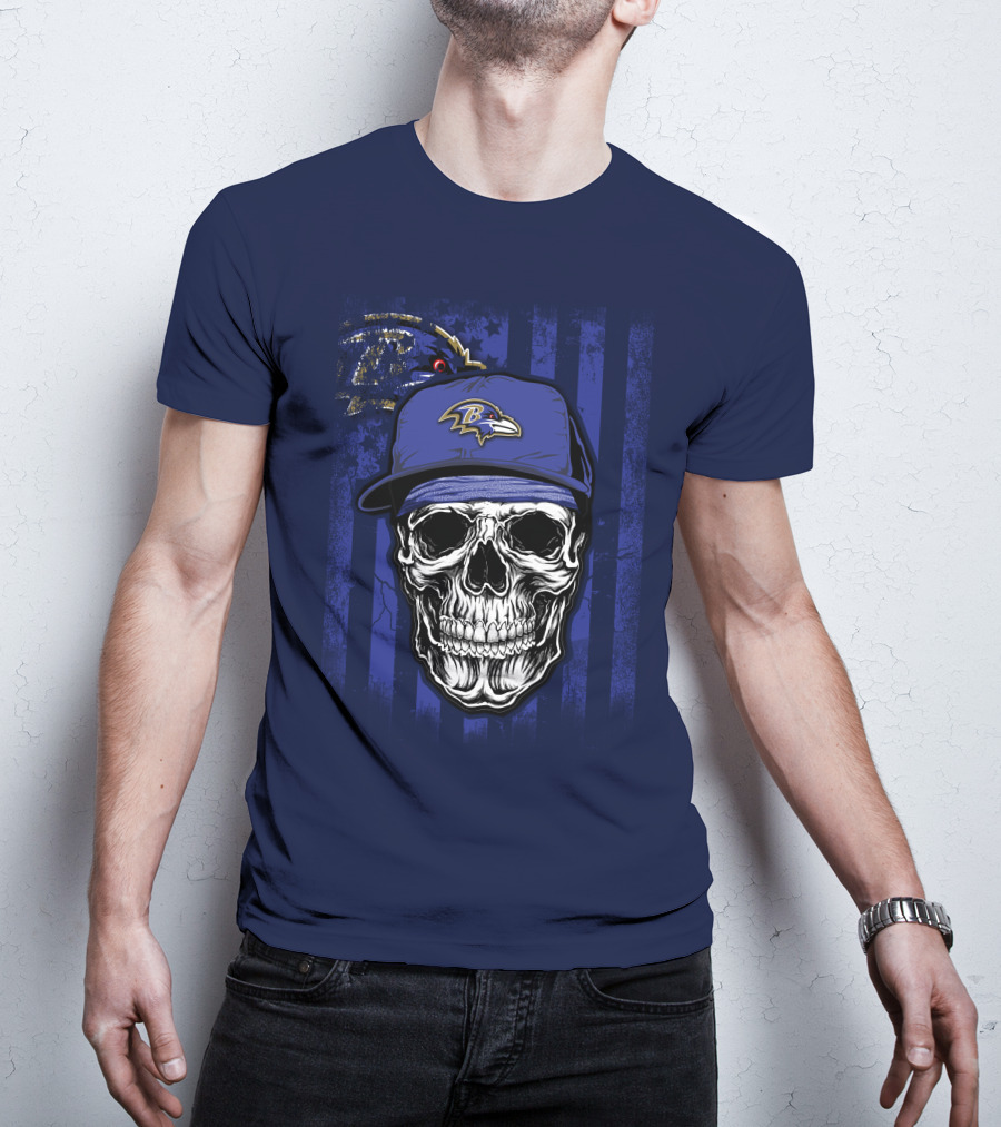 Skull V1 Baltimore Ravens Nfl Logo Cap T-Shirt