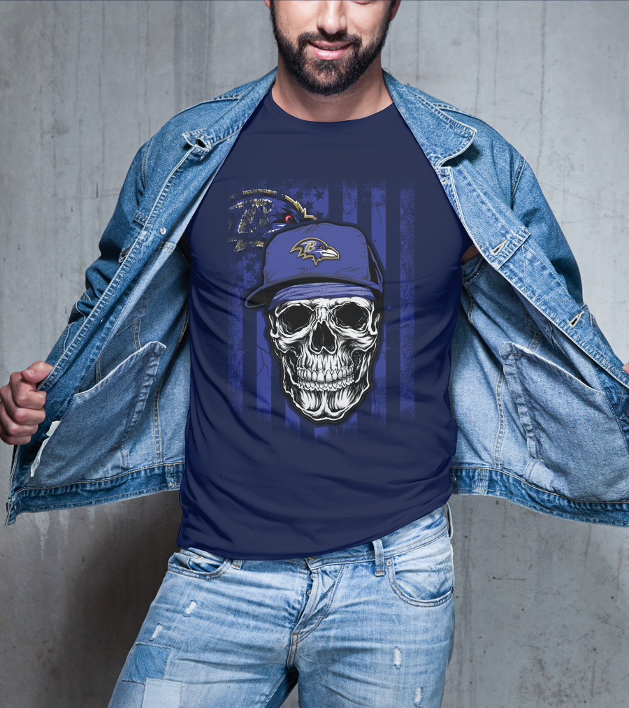 Skull V1 Baltimore Ravens Nfl Logo Cap T-Shirt