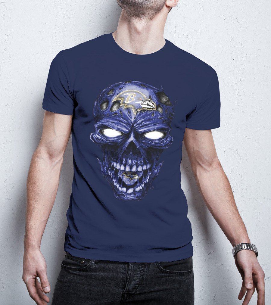 Skull V2 Baltimore Ravens Logo Horror Style T-Shirt