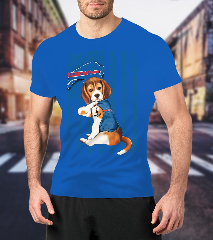 Beagle I Love Mom Buffalo Bills Fan T-Shirt