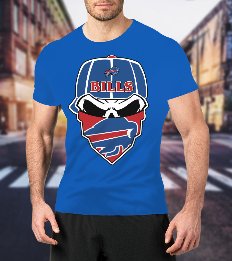 Buffalo Bills Skull Cap And Bandana T-Shirt