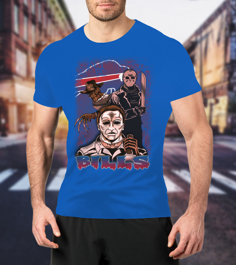 Buffalo Bills Horror Icons Featuring Michael Myers Freddy Krueger Jason Voorhees T-Shirt