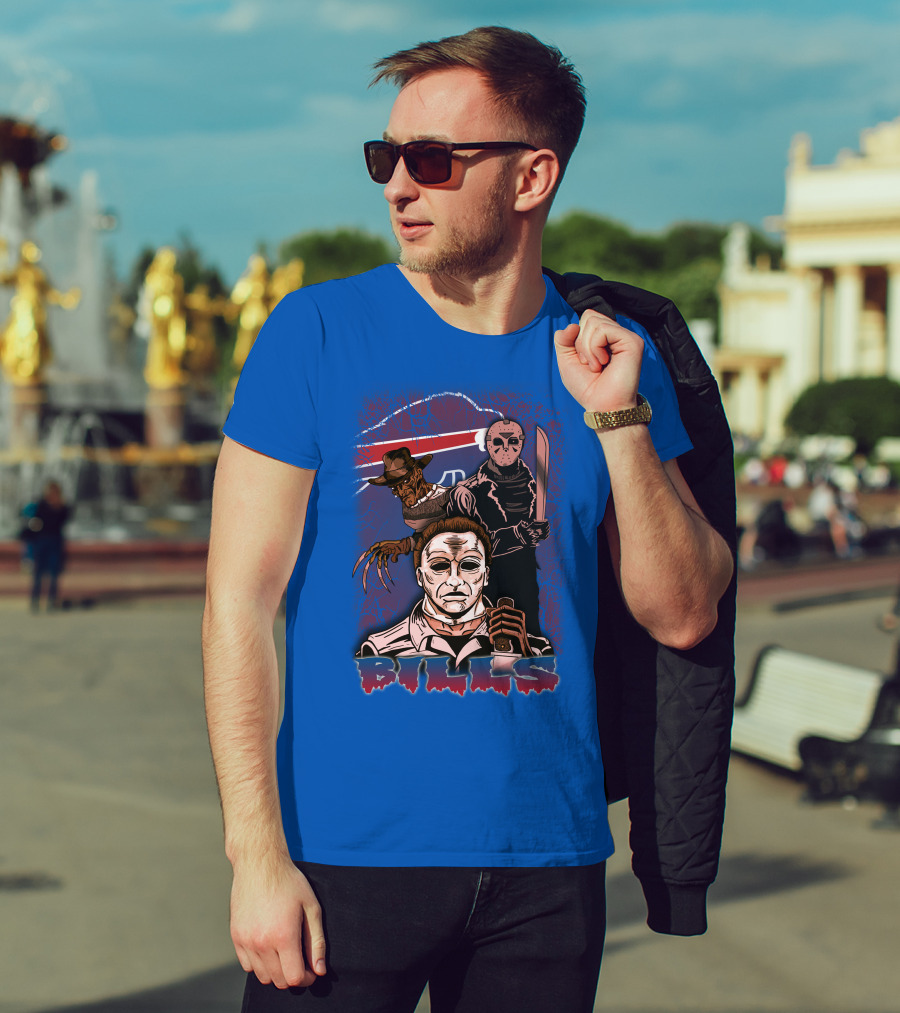 Buffalo Bills Horror Icons Featuring Michael Myers Freddy Krueger Jason Voorhees T-Shirt