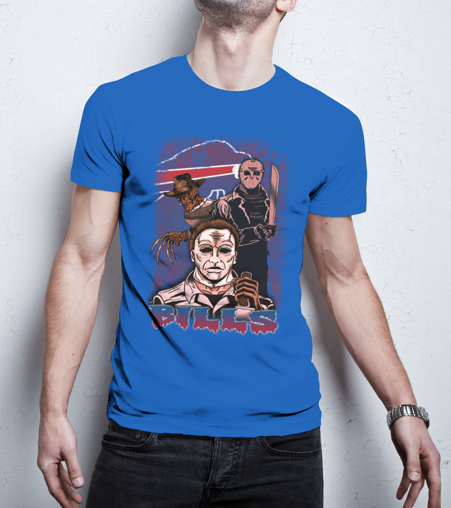 Buffalo Bills Horror Icons Featuring Michael Myers Freddy Krueger Jason Voorhees T-Shirt