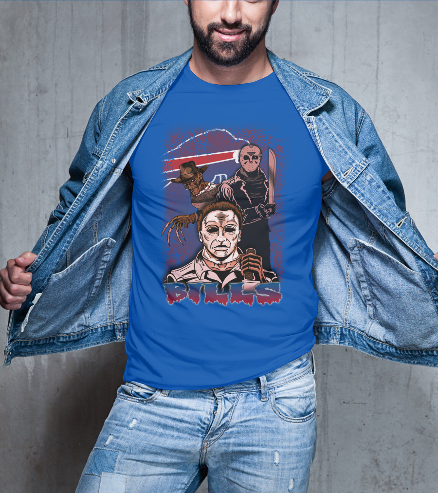 Buffalo Bills Horror Icons Featuring Michael Myers Freddy Krueger Jason Voorhees T-Shirt