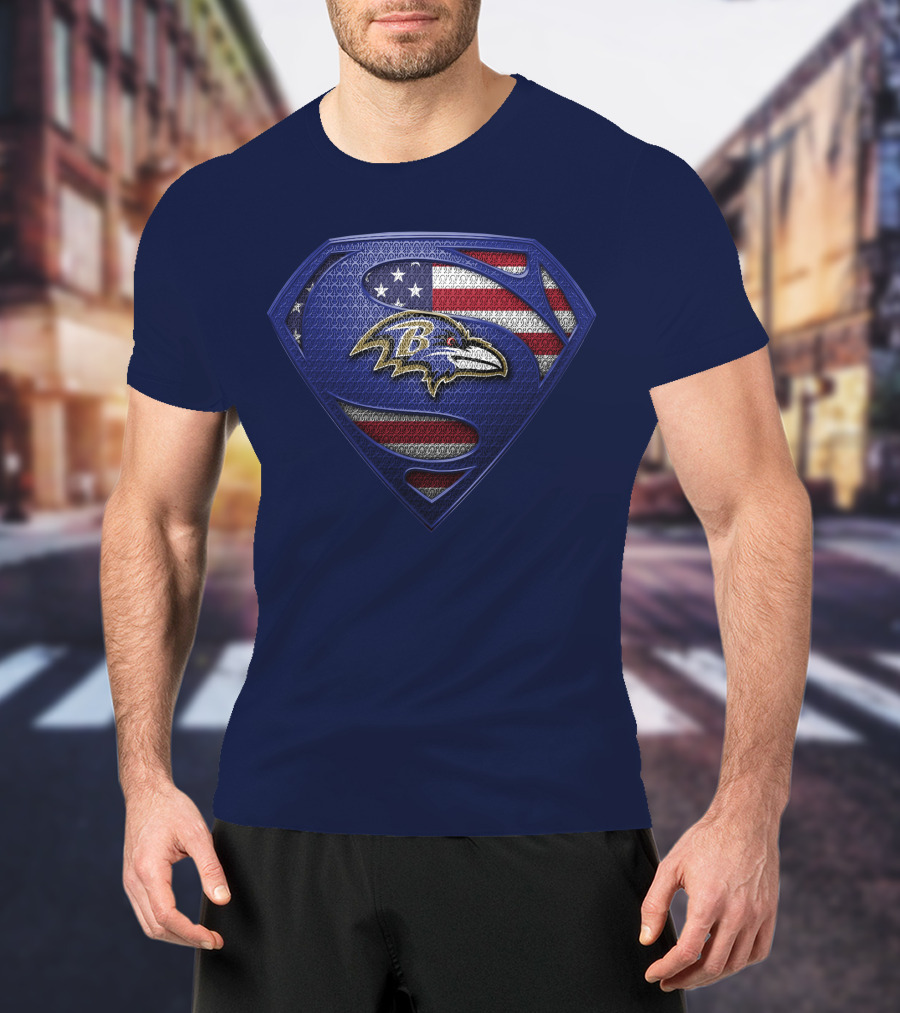 Baltimore Ravens American Flag Superman T-Shirt