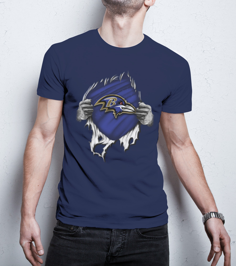 Torn V1 Baltimore Ravens Logo Burst With Hands T-Shirt