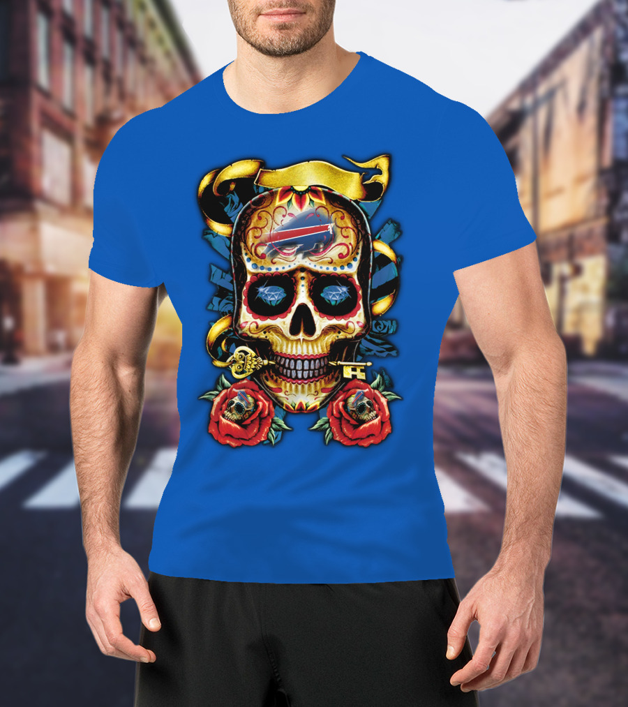 Buffalo Bills Sugar Skull Roses And Keys T-Shirt