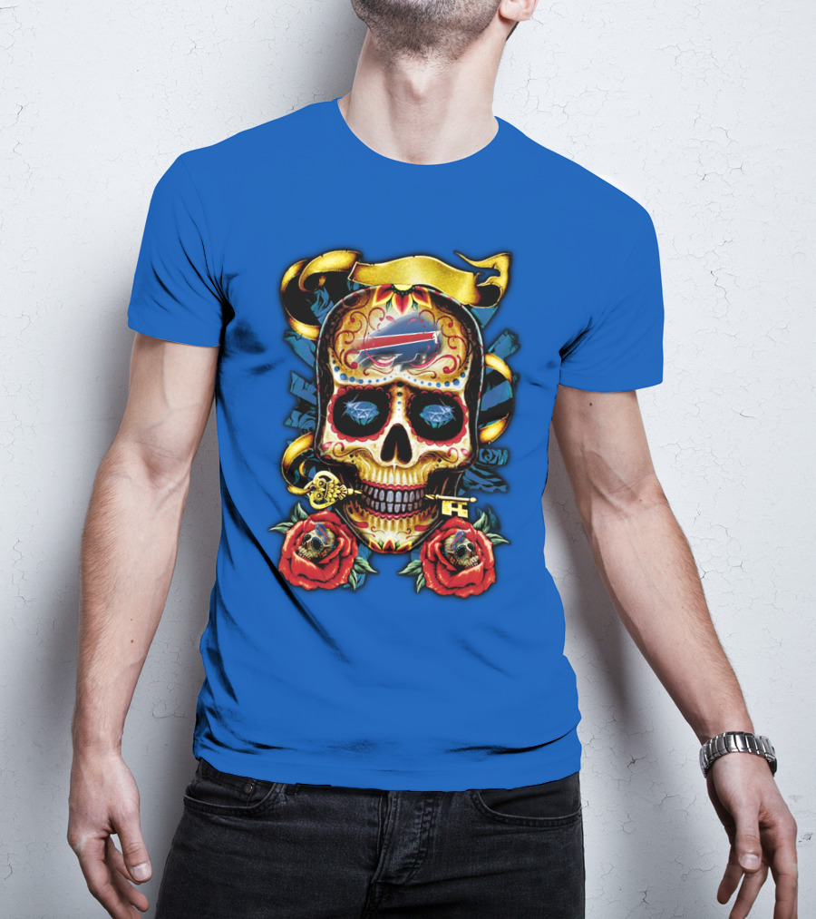 Buffalo Bills Sugar Skull Roses And Keys T-Shirt