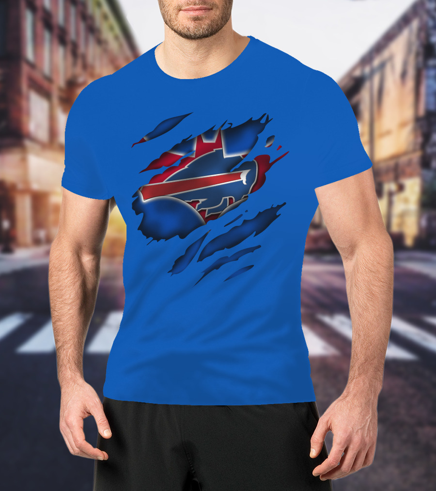 Buffalo Bills Red White Blue Logo Scratch T-Shirt