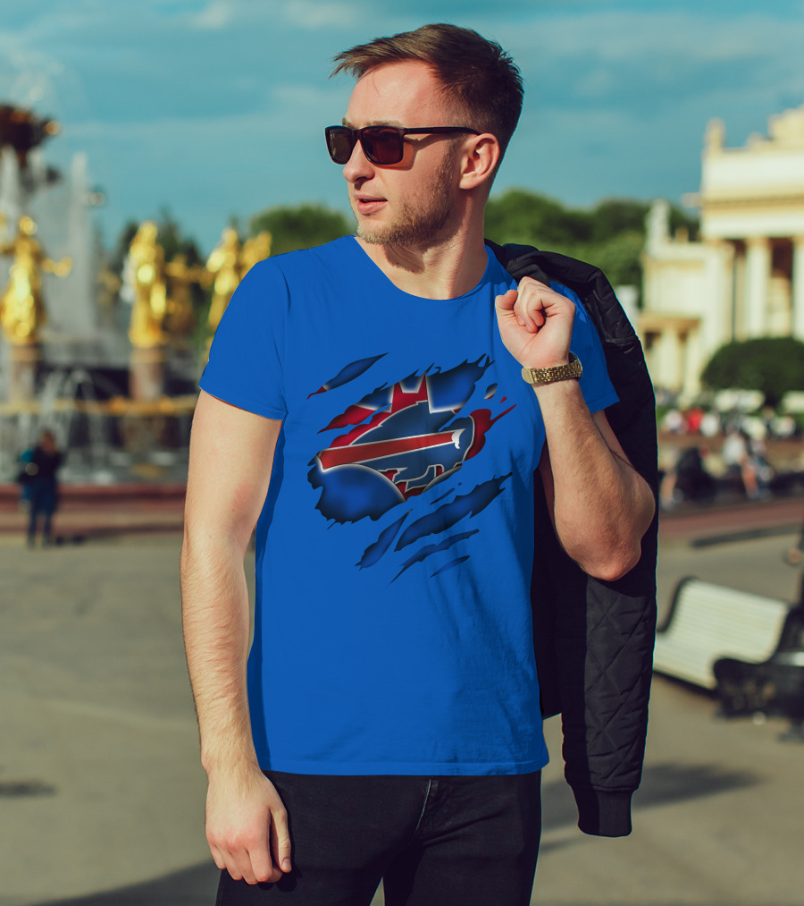 Buffalo Bills Red White Blue Logo Scratch T-Shirt