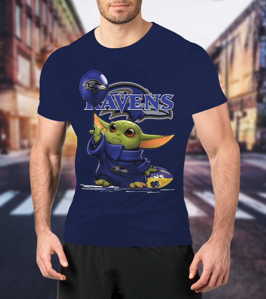 Ravens Yoda V1 Baltimore Ravens Balloon Football T-Shirt