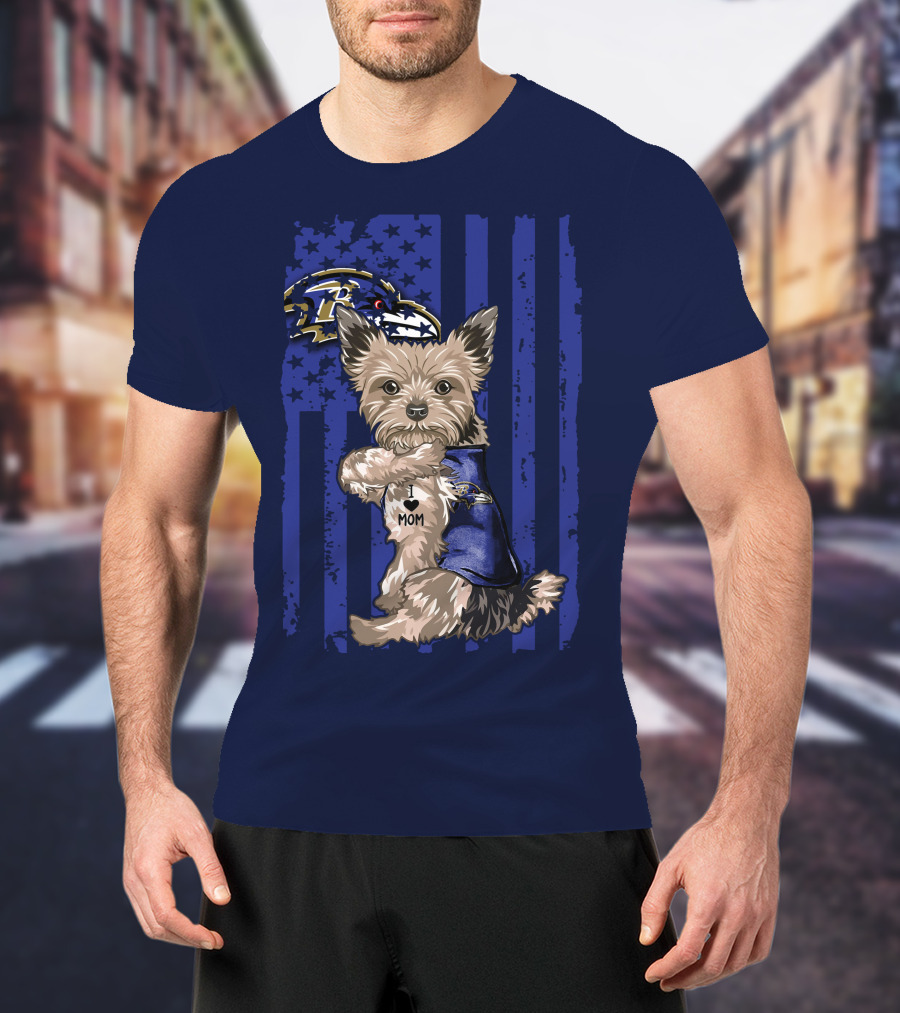 Yorkshire Terrier I Love Mom Baltimore Ravens Stars Stripes T-Shirt