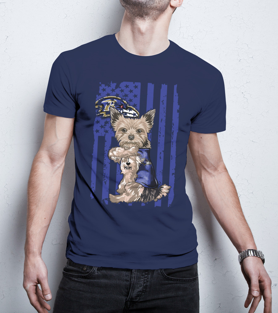 Yorkshire Terrier I Love Mom Baltimore Ravens Stars Stripes T-Shirt