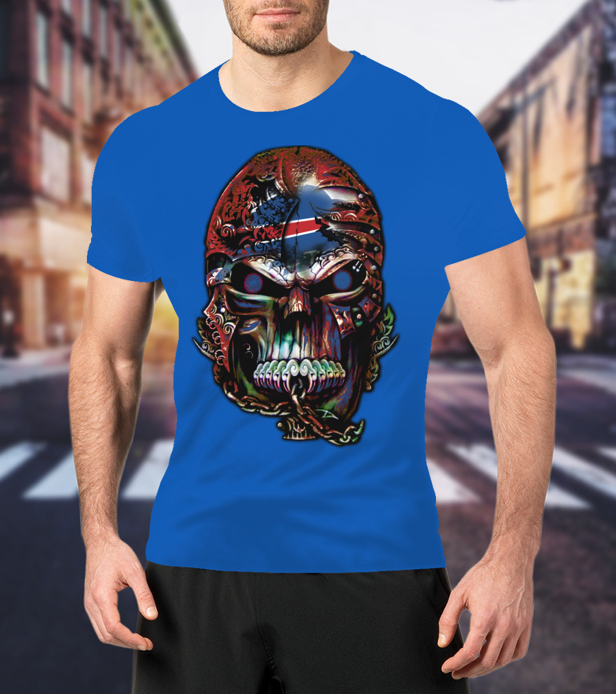 Buffalo Bills 53 Skull Art With American Flag And Tribal Elements T-Shirt