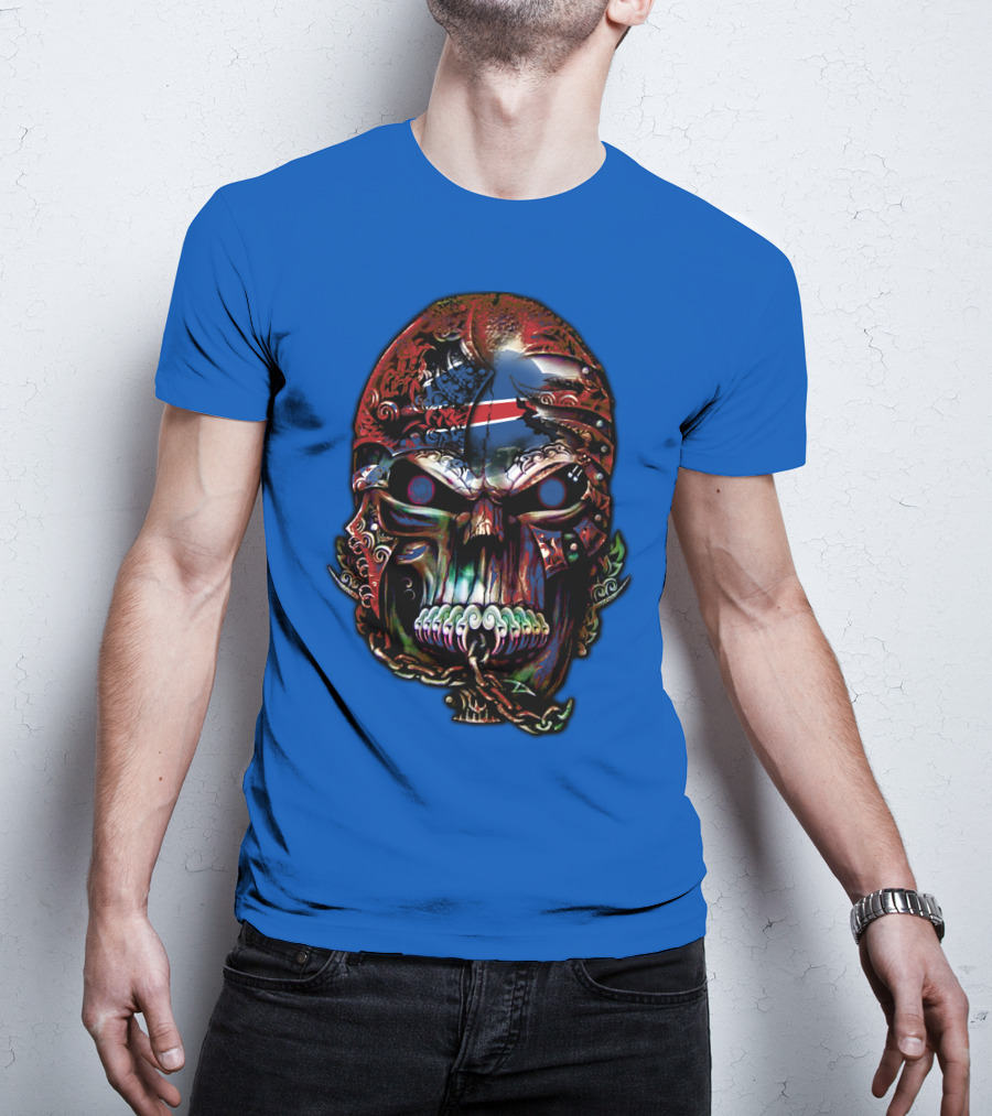 Buffalo Bills 53 Skull Art With American Flag And Tribal Elements T-Shirt
