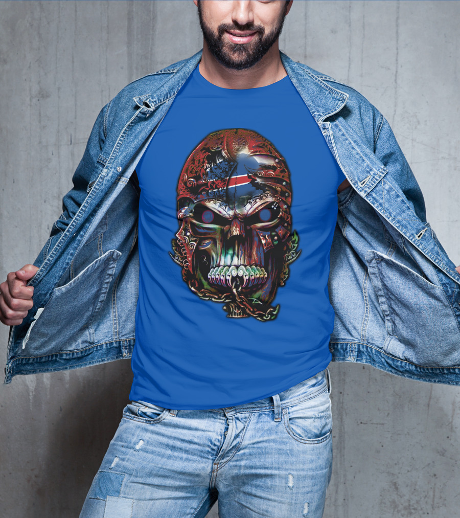 Buffalo Bills 53 Skull Art With American Flag And Tribal Elements T-Shirt