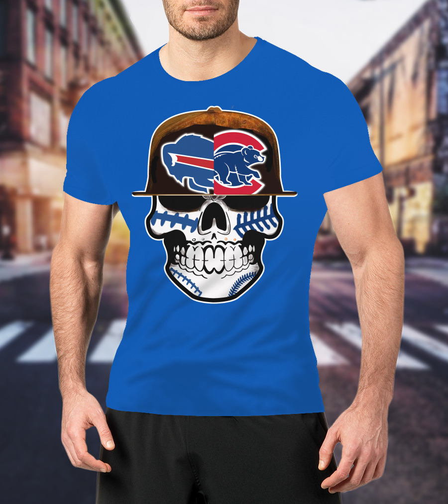 Buffalo Bills Chicago Cubs Skull T-Shirt