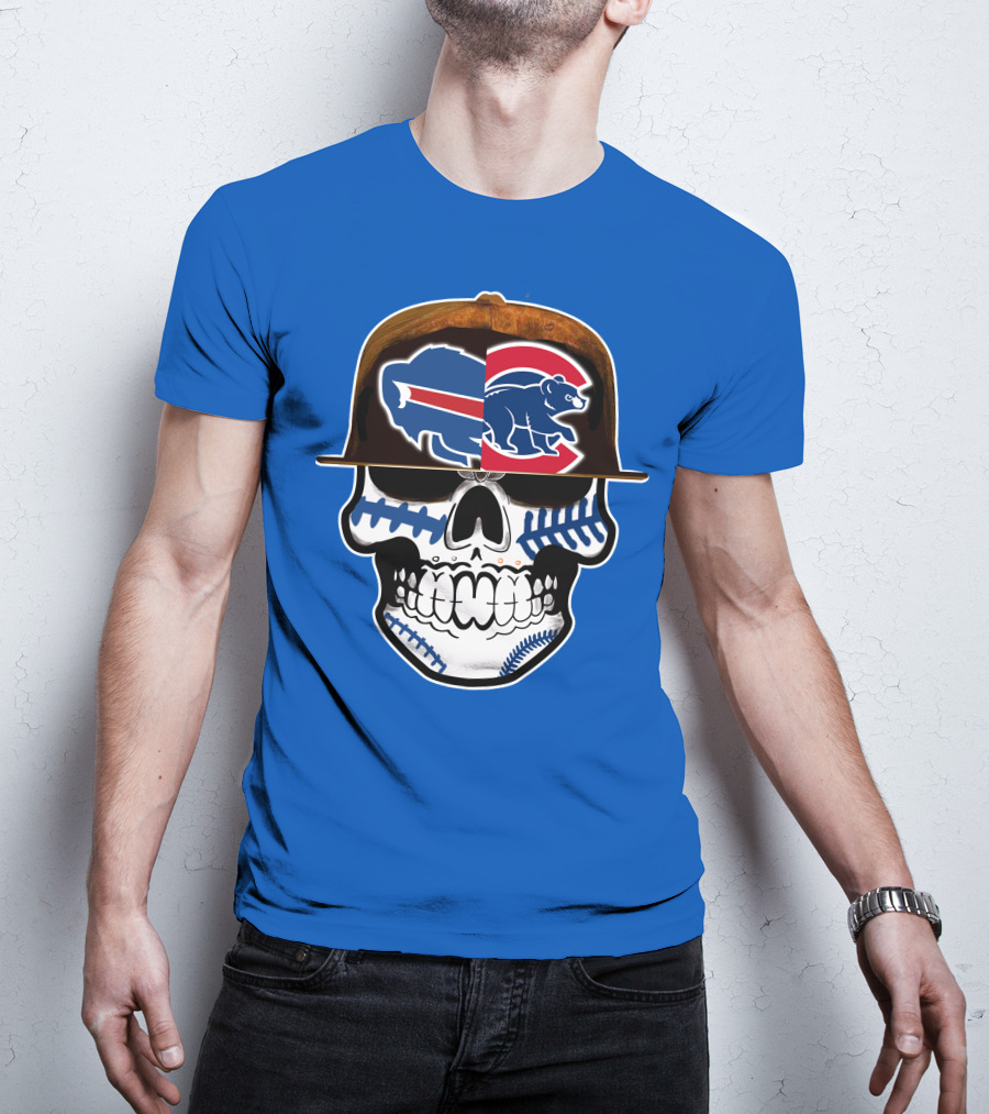 Buffalo Bills Chicago Cubs Skull T-Shirt