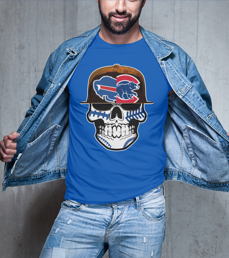 Buffalo Bills Chicago Cubs Skull T-Shirt