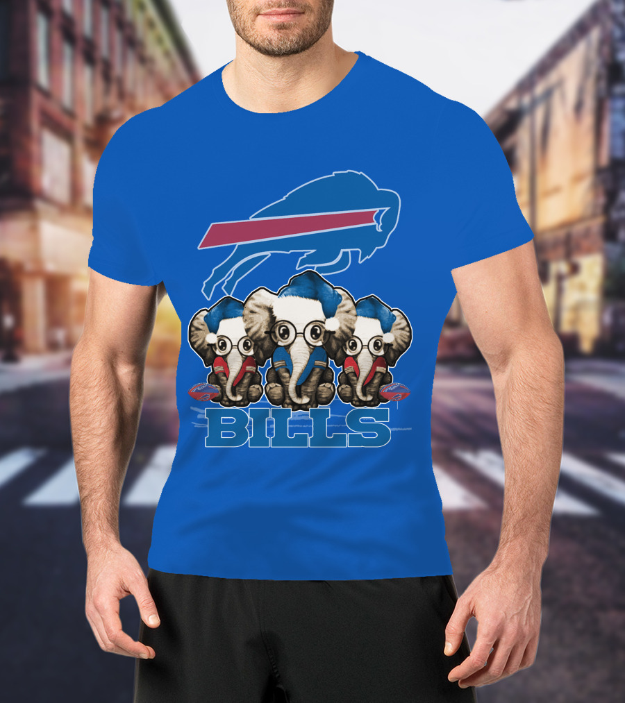 Elephant Christmas Buffalo Bills Fans With Team Logo And Red Blue Colors T-Shirt