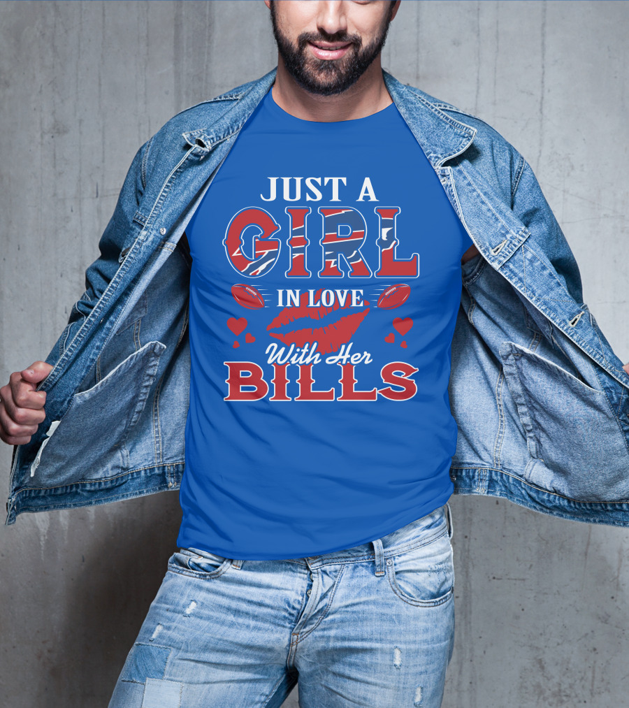 Just A Girl In Love With Her Buffalo Bills Football Hearts And Lip Print T-Shirt