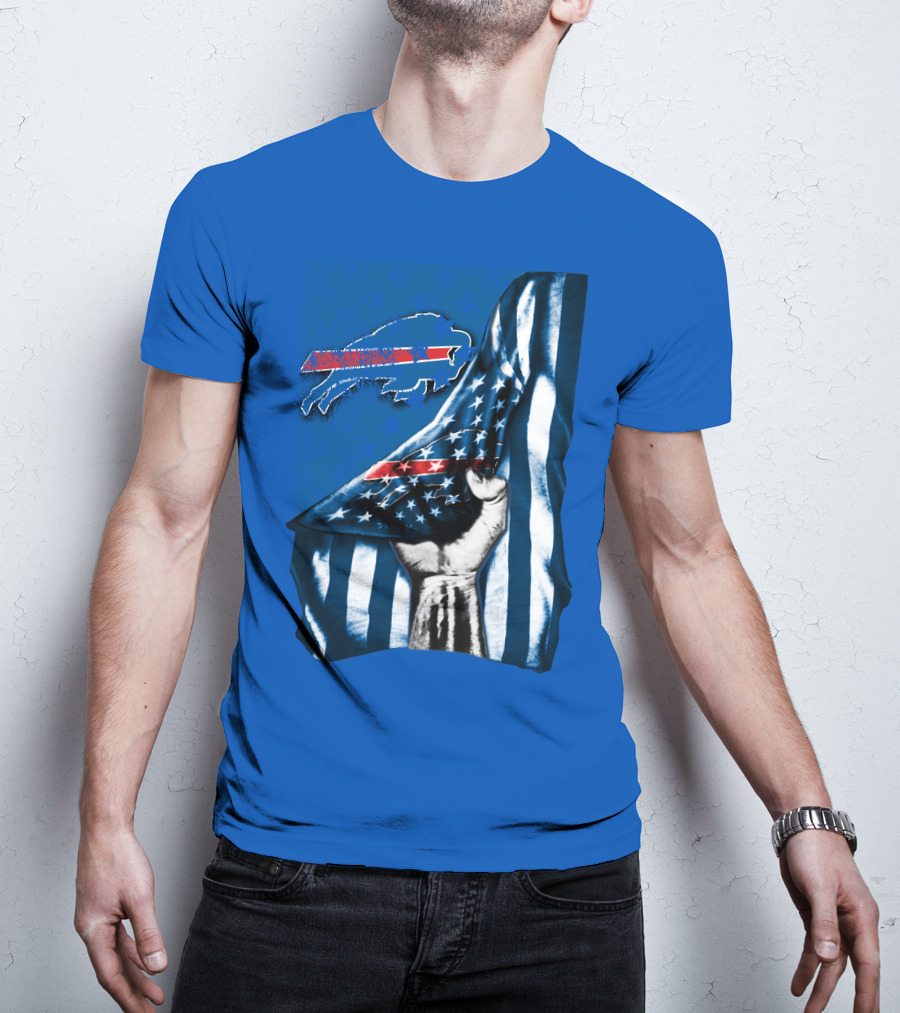Buffalo Bills American Flag Blue Stripes Football Fan Fist T-Shirt