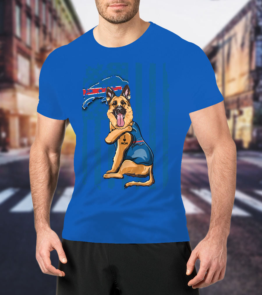German Shepherd I Love Mom Buffalo Bills Fan Tattoo Art T-Shirt
