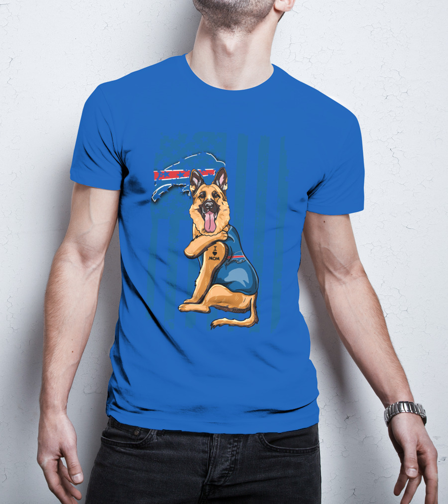 German Shepherd I Love Mom Buffalo Bills Fan Tattoo Art T-Shirt