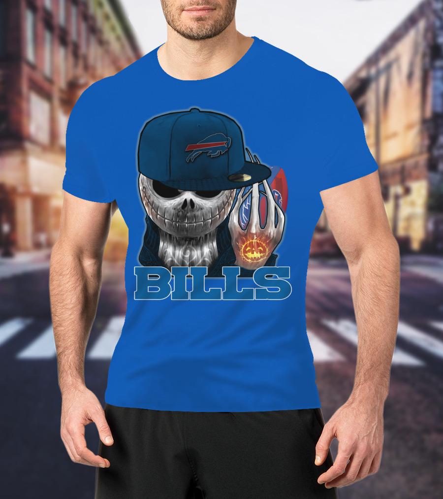 Jackskull Buffalo Bills NFL Skeleton Pumpkin Halloween T-Shirt